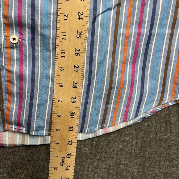 Peter Millar Shirt Men's Large Blue Striped Long Sleeve Button Cotton - Picture 6 of 6